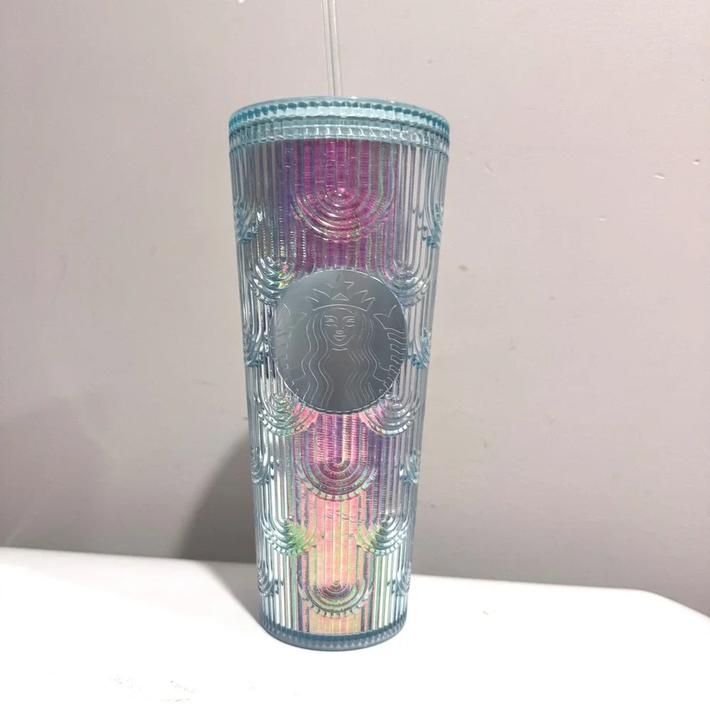 Starbucks Tumbler 24oz Venti Iridescent Blue Scale 2024 New Cold Cup with Straw